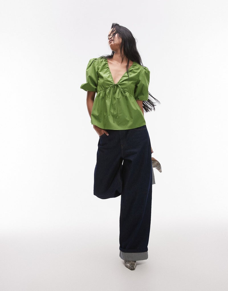 TOPSHOP Poplin Puff Sleeve Top - Image 4